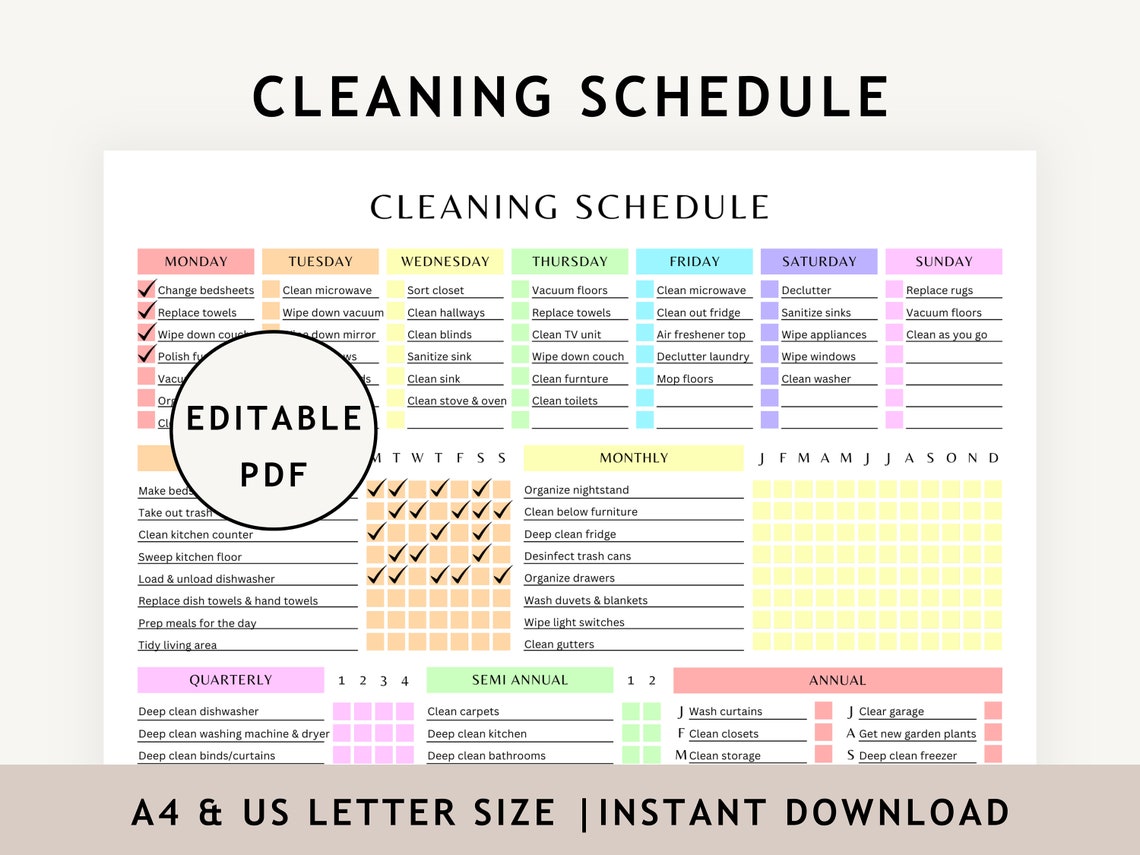 Daily Weekly Monthly Cleaning Schedule, Household Chores List, House ...