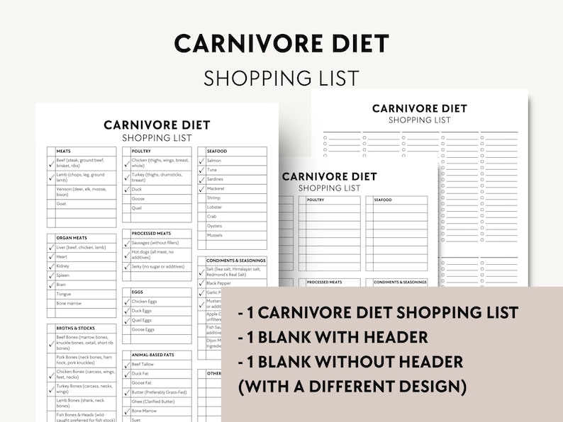 Need a printable carnivore diet food list? This easy-to-use guide includes the best zero-carb, high-protein foods like beef, lamb, seafood, eggs, and dairy. Perfect for meal planning and grocery shopping, this list helps you stay on track with your carnivore lifestyle. Download and print it for quick reference anytime! carnivore diet shopping list pdf, printable carnivore diet food list, download, carnivore diet grocery list for beginners, easy guide, animal based diet meal plan, high protein