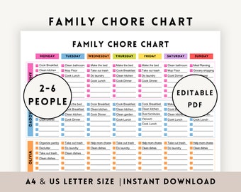 Family Chore Chart Printable, Editable Cleaning List Schedule, Weekly Multiple Kids Calendar, Adult Teen Toddler Routine, Command Center PDF