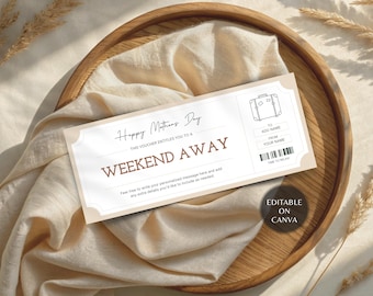 Mother's Day Weekend Away Voucher | Mom Hotel Gift Certificate | Editable Travel Ticket (Digital Download)