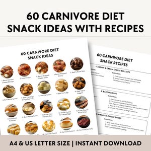 肉食ダイエットのスナックアイデア 60 選とレシピ、減量スナック リスト PDF、印刷可能な高タンパクデザート、簡単な低炭水化物のおやつ、肉料理の本
