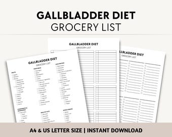 Elenco della spesa per la dieta della cistifellea in formato PDF stampabile, elenco di alimenti a basso contenuto di grassi per il sollievo dai calcoli biliari e post-operatori