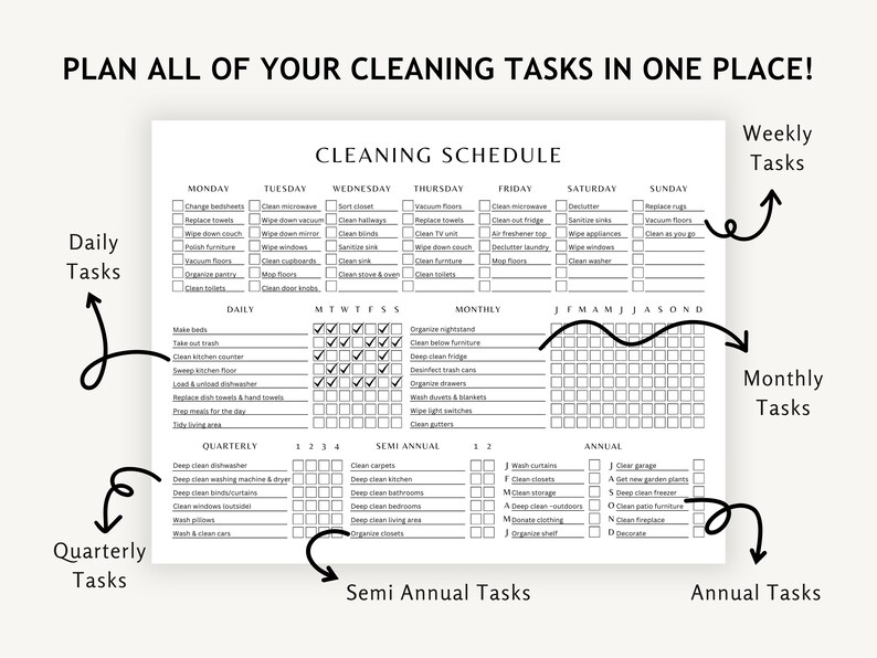 The perfect partner for a tidy home – our printable cleaning schedule. Streamline your cleaning routine with this editable cleaning checklist. Download, print, and stay organized, track tasks, and achieve a pristine living space effortlessly.