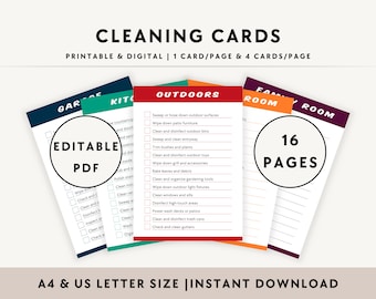 Room Cleaning Checklist Cards, Basic House Chore Tracker for ADHD, Adult, Teen, Kids, Family