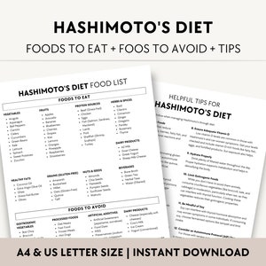 Hashimoto&#39;s Diet Food List PDF, Printable Thyroid Healthy Foods, Hypothyroidism Grocery Guide, Hashimoto Thyroiditis Foods to Avoid Chart