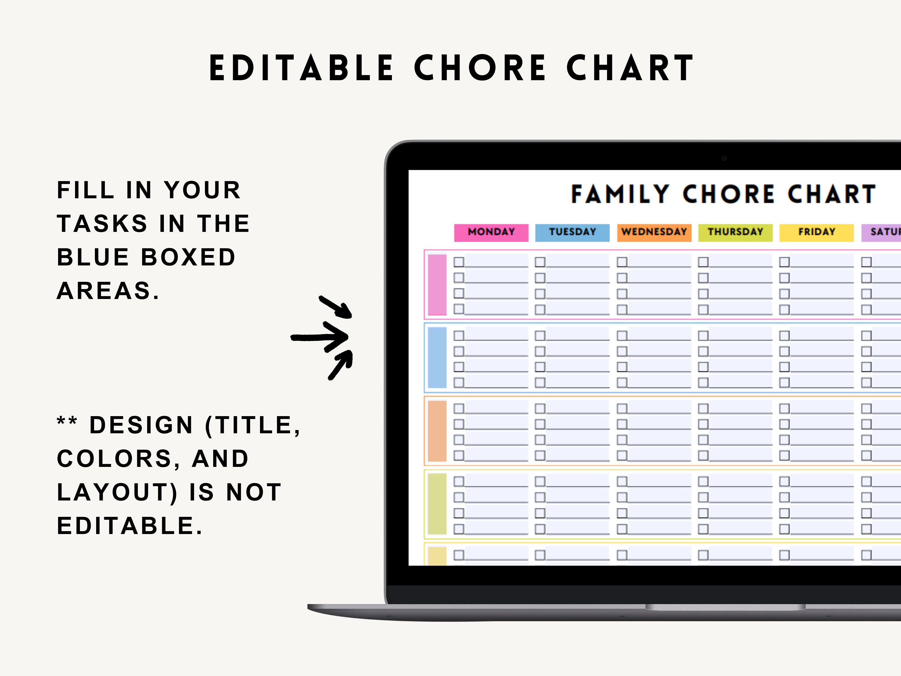 Family Chore Chart Printable, EDITABLE Cleaning Schedule Checklist ...