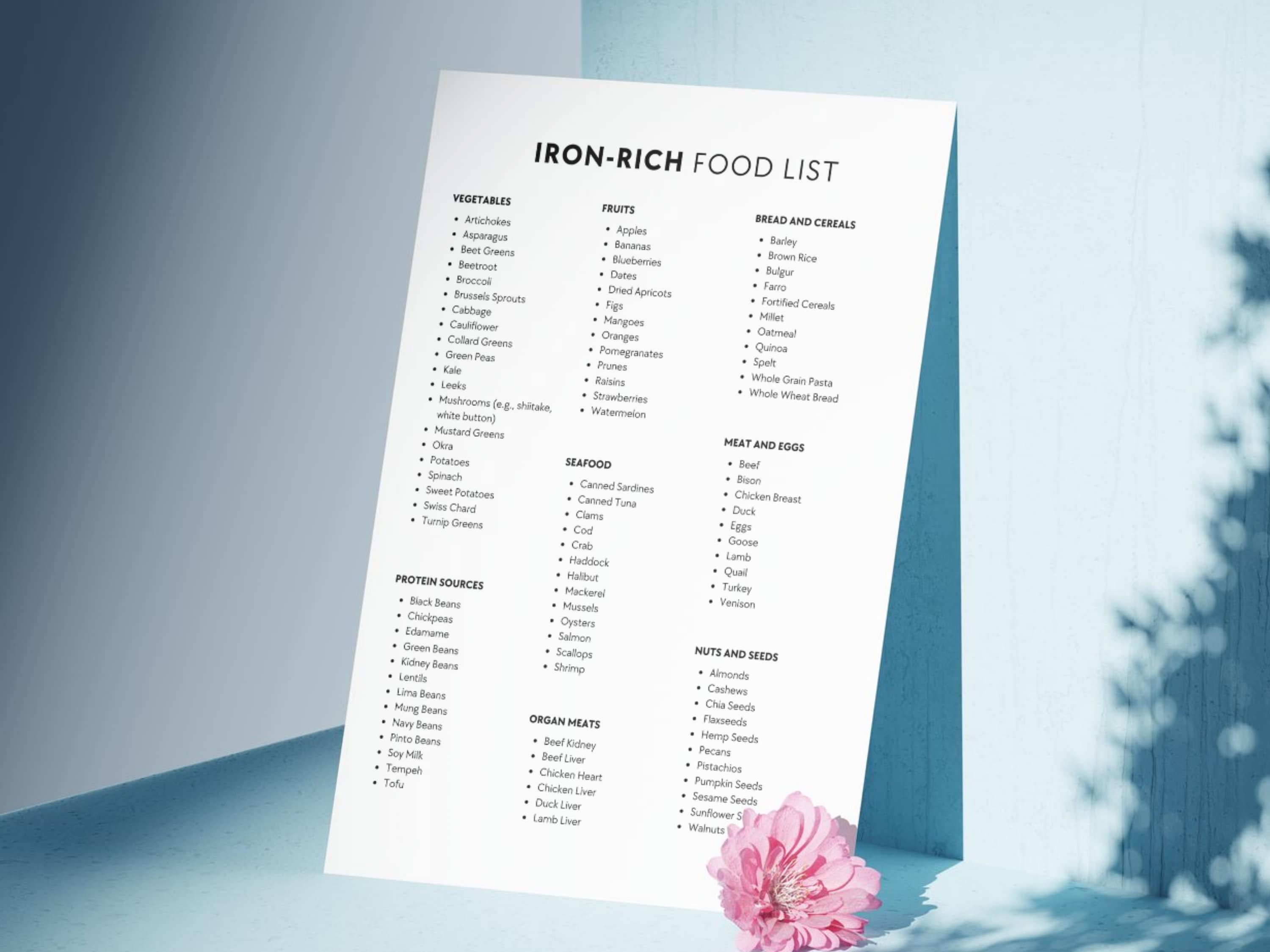 Iron Rich Food List Printable, High Iron Foods PDF, List of Food With ...