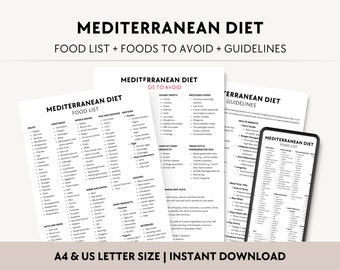 Mediterrane Diät-Lebensmittelliste Printable | Mediterrane Diet Lebensmittelkarte | Einkaufsführer PDF Download