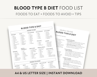 Blood Type B Diet Food List PDF, Healthy Eating Guide, Balanced Grocery Chart Printable