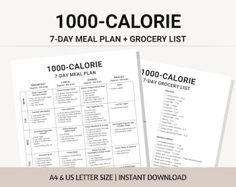 1000-kalori måltidsplan i PDF-format, 7-dagars viktminskningsmåltid, hälsosam kalorifattig meny, makrovänlig kost
