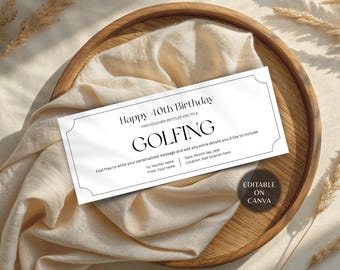Minimalist Golf Day Gift Voucher | Editable Golf Date Coupon Printable | Surprise Weekend Trip Ticket