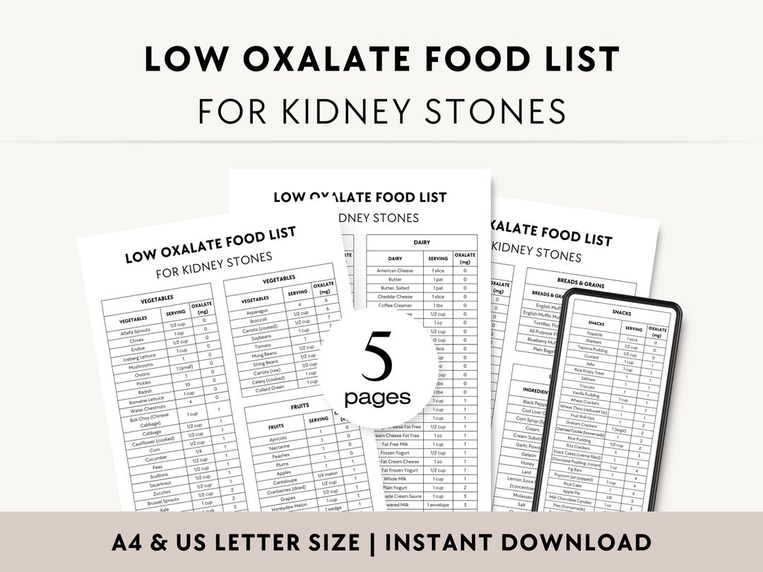 Low Oxalate Food List for Kidney Stones, Renal Diet Chart PDF, Kidney ...