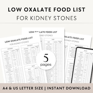 Voedingslijst met laag oxalaatgehalte voor nierstenen, nierdieet maaltijdplanner afdrukbaar, nierziektevriendelijk voedsel, wat te eten kruidenier pdf