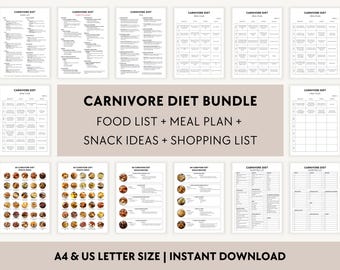 Carnivore Diet List Bundle PDF, Food to Eat, 30-Day Meal Plan, Shopping Grocery Guide Printable, Snack Ideas Recipes, Meal Prep, Meat Menu