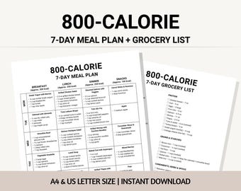 800-Calorie Meal Plan PDF, 7-Day Low-Calorie Diet, Fast Weight Loss, Simple Daily Macro-Friendly Menu
