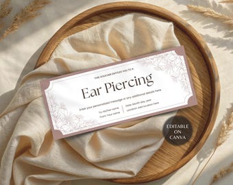 Editable Ear Piercing Voucher | Ears Pierced Gift Cert | Happy Birthday Certificate | Printable Coupon Ticket