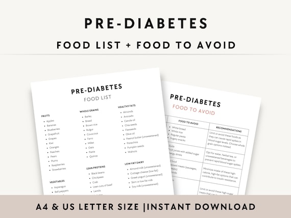 Pre-Diabetes Food List Printable, Prediabetes Diet PDF, Type 2 Diabetes Low Sugar Meal Plan