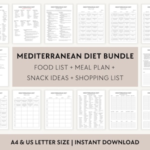 Mediterraan dieet 30-dagen maaltijdplan pdf, lijst mediterraan dieet afdrukbaar, boodschappengids, snackideeën, 4 weken, cortisoldetox