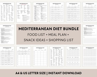 Mediterranean Diet 30-Day Meal Plan PDF, Mediterranean Diet Food List Printable, Grocery Shopping Guide, Snack Ideas, 4 Week, Cortisol Detox