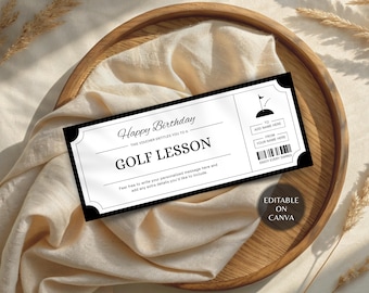 Golf Lesson Birthday Voucher | Editable Surprise Ticket Template | Present Custom Golf Gift Card Printable