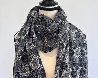 Geometric Embroidered Merino Wool Silk Scarf - Luxury Women Wool Silk Shawl Wrap, Lightweight Designer Winter Fashion Scarf