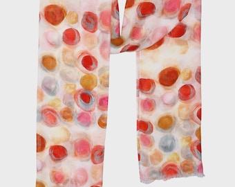 Handpainted Abstract Merino Wool Scarf - Multicolour Artistic Dot Pattern Wrap, Soft Lightweight Designer Shawl, Elegant Women Winter Scarf