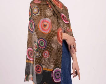 Mila Polka Dot Modal Cupro Scarf – Colorful Modern Art Inspired Luxury Scarf, Lightweight Statement Wrap, Soft Sustainable Fashion Scarf