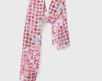 100% Merino Wool Scarf Women - Lightweight Luxury Wool Scarf, Soft Winter Shawl Wrap, Red Patterned Fashion Scarf