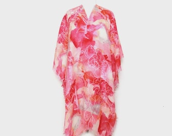 Floral Merino Wool Travel Cape – Lightweight Luxury Wool Wrap, Elegant Floral Shawl, Versatile Travel Blanket Scarf