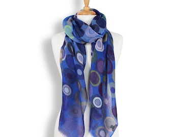 Modern Spot Merino Wool Scarf, Multi Color Polka Dot Wool Scarf, Soft Lightweight Winter Scarf, Women’s Fashion Shawl