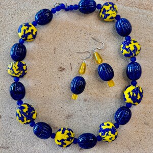 Blue & Yellow African Fused Recycled Glass Krobo Beads Blue Fluted Lucite Beads Yellow Resin Beads image 5