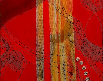 Orange Energy – Contemporary Abstract Acrylic Painting on Canvas, Textured Modern Wall Art in Red and Gold, Vertical Art for Home or Office