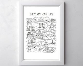 Mapa de relaciones personalizado – Mapa de pareja dibujado a mano – Regalo digital para parejas