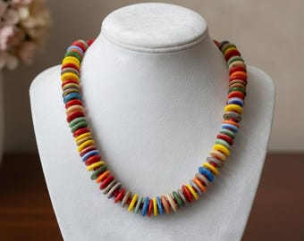 Turkish Marbled Lampwork Glass Necklace + Complimentary Dangle Earrings – Handmade Colorful Boho Chic Statement Beaded Jewelry for Her