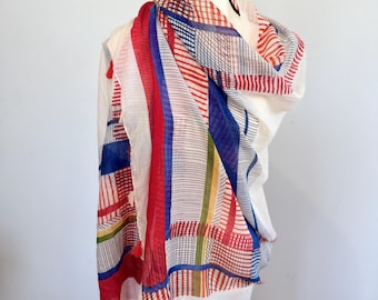 Vibrant Multicolor Striped Scarf for Women – Lightweight Breathable Spring Summer Wrap, Geometric Line Fashion Shawl, Colorful Neck Scarf