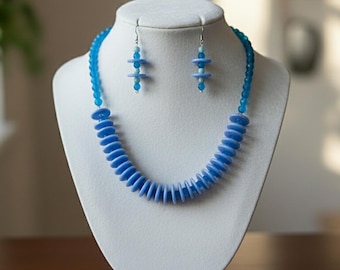 Turkish Lampwork Necklace with Turquoise Glass Beads + Complimentary Dangle Earrings – Handmade Blue Boho Statement Jewelry, Gift For Her