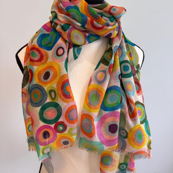 Colorful Dot Print Natural Wool Silk Scarf - Lightweight Travel Wrap, Handmade Boho Women Shawl