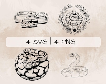 SVG-bundel balpython, python-png, slang-clipart, handgetekende foto's balpython om af te drukken en te graveren