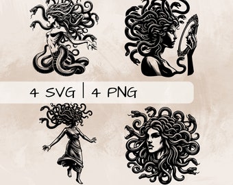 Medusa SVG Bundle, Medusa Head PNG ,Medusa and Mirror Clipart, Hand drawn Medusa pictures for print and engraving