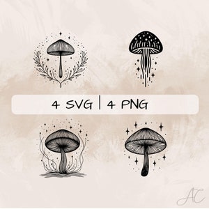 Mushroom SVG Bundle, Magic Mushroom PNG , celestial Mushroom Clipart, Hand drawn Mushroom pictures for print and engraving image 1