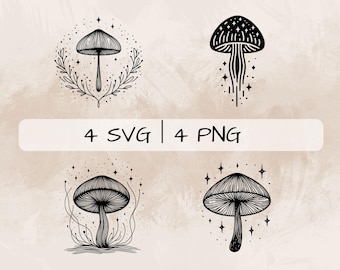 Bundle SVG champignon, champignon magique PNG, clipart champignon céleste, images de champignon dessinés à la main pour impression et gravure