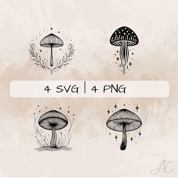 Mushroom SVG Bundle, Magic Mushroom PNG , celestial Mushroom Clipart, Hand drawn Mushroom pictures for print and engraving