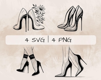 Heels SVG Bundle, Schuhe PNG, High Heels Clipart, Handgezeichnete Floral Heels Bilder zum Drucken und Gravieren