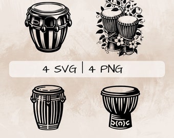 Drums SVG bundle, Bongo Drum PNG, African Drum Clipart, Hand drawn Drums pictures for print and engraving