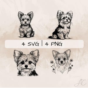 Delicate Chorkie SVG Bundle, Chorkie Line Art PNG, Chorkie and Flowers Clipart, Hand drawn Chorkie Dog pictures for print and engraving