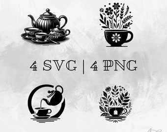 Tea SVG bundle, Teapot PNG, Tea cup Clipart, Hand drawn Tea pictures for print and engraving