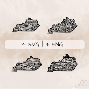 Bundle SVG Kentucky, Kentucky carte PNG, Kentucky contour Clipart, images Kentucky dessinées à la main pour impression et gravure