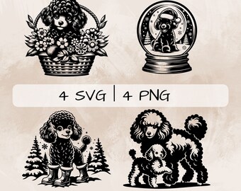 Poodle SVG bundle, Dog PNG, Poodle Puppy Clipart, Hand drawn Poodle pictures for print and engraving