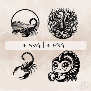 Scorpion SVG Bundle, Scorpion in Desert PNG, Cute Scorpion Clipart, Hand drawn Scorpion Pictures for print and engraving
