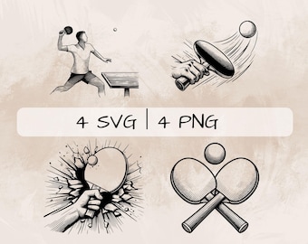Ping Pong SVG Bundle, Table Tennis PNG ,Ping Pong Clipart, Hand drawn Ping Pong pictures for print and engraving